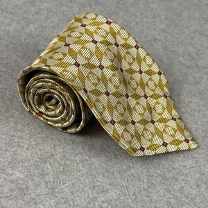 Vintage Garrick Anderson Silk Necktie Gold Geometric USA Made‎ Mens Tie 57x4"